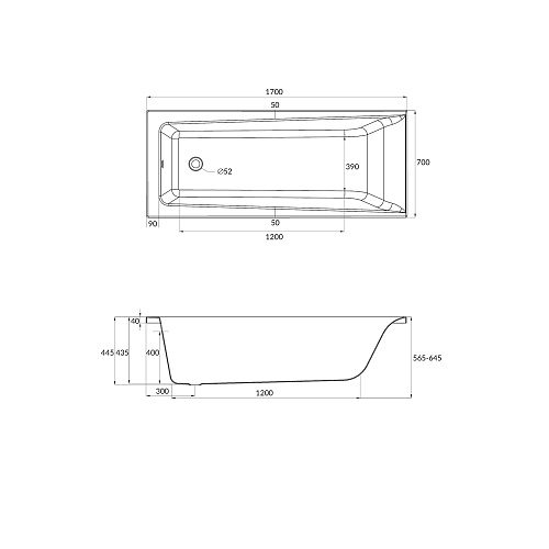 Ванна Cersanit LORENA 170х70 без ножек ультра белая