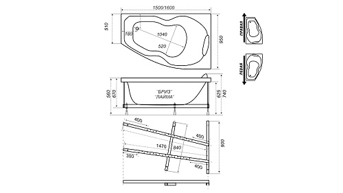 Ванна акриловая TRITON Бриз 150х96 левая с каркасом