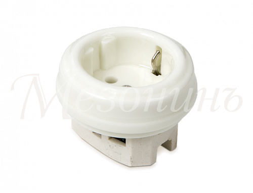 Розетка ретро фарфоровая, двухполюсная, с заземляющим контактом (D70x20 ...