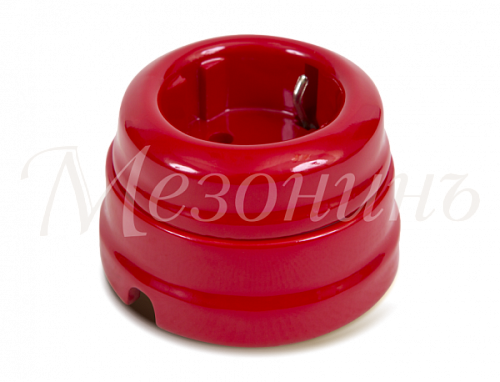Розетка ретро фарфоровая, двухполюсная, с заземляющим контактом  (в комплекте с подъемной рамкой D70x45), цвет - Красный, ТМ "МезонинЪ" GE70301-06