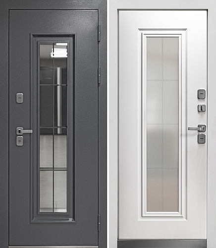 Дверь входная FERRONI Luxor Termo4 860 левая с зеркалом Букле графит/ Эмалит белый