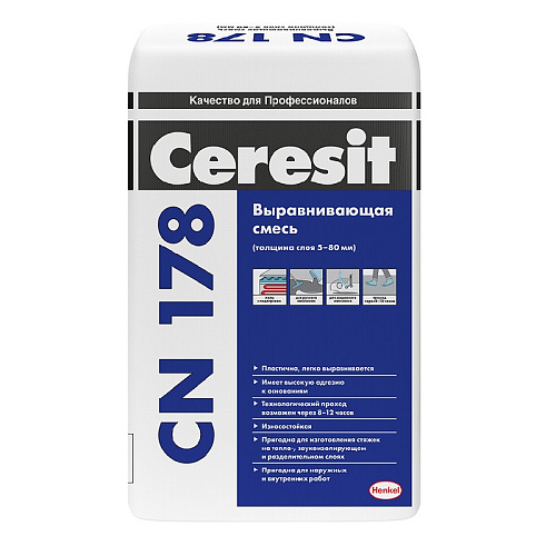 Смесь для выравнивания оснований пола и изготовления стежек 5-50 мм Ceresit СN178 25 кг