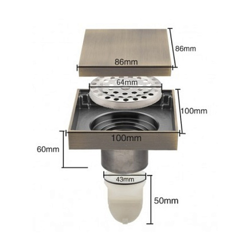 Трап душевой бронза 100х100