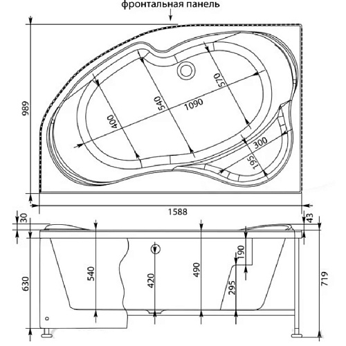 Ванна акриловая AQUANET CAPRI 160x110 L левая с каркасом и фронтальной панелью 205476/1746554